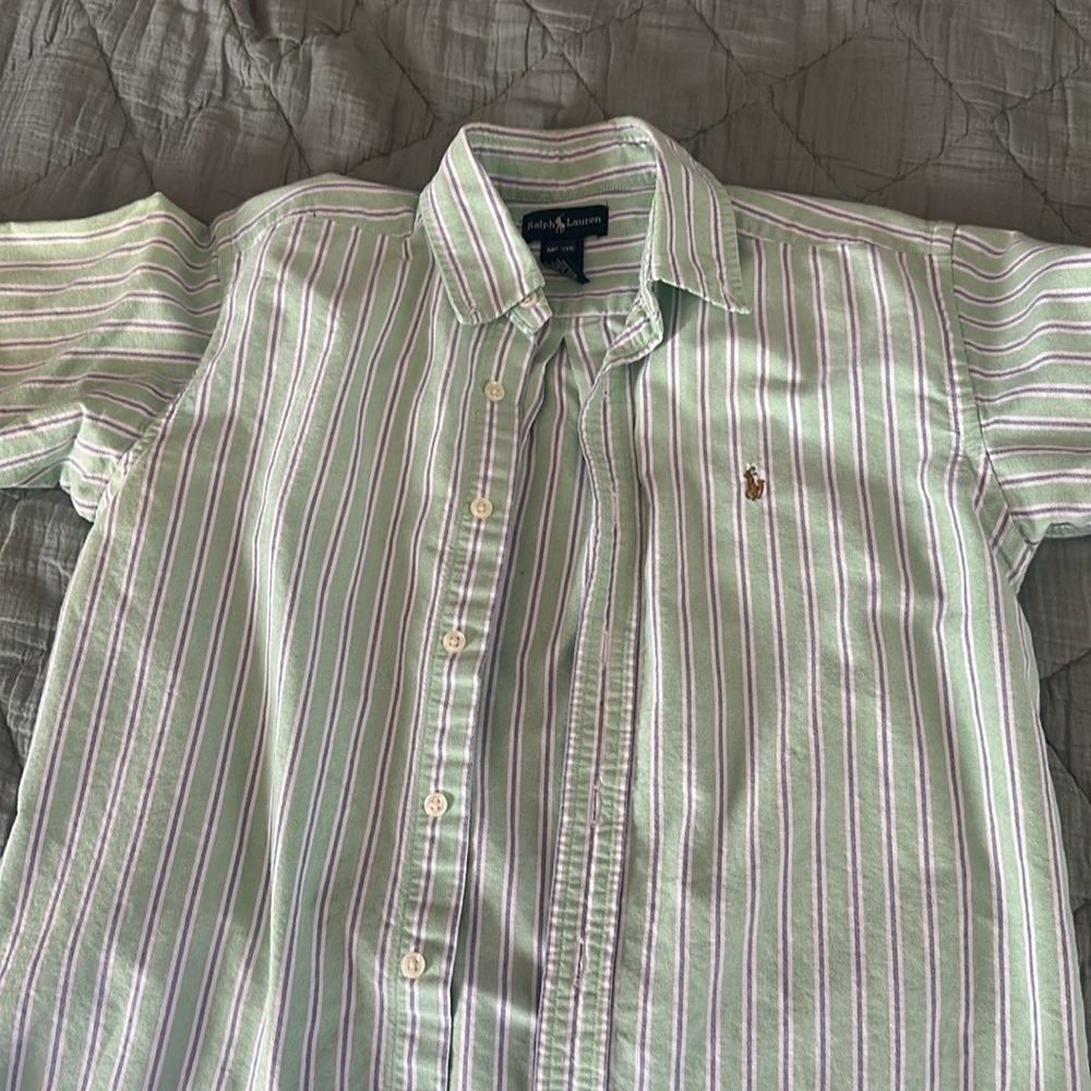 Ralph Lauren Green and White Casual Button Down Shirt